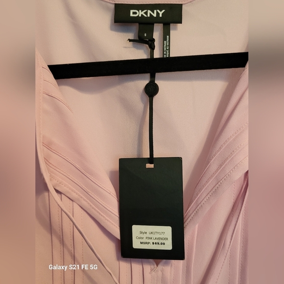 DKNY Women's Pink Ruffle Sleeve Top, Size Small NWT - Picture 3 of 5